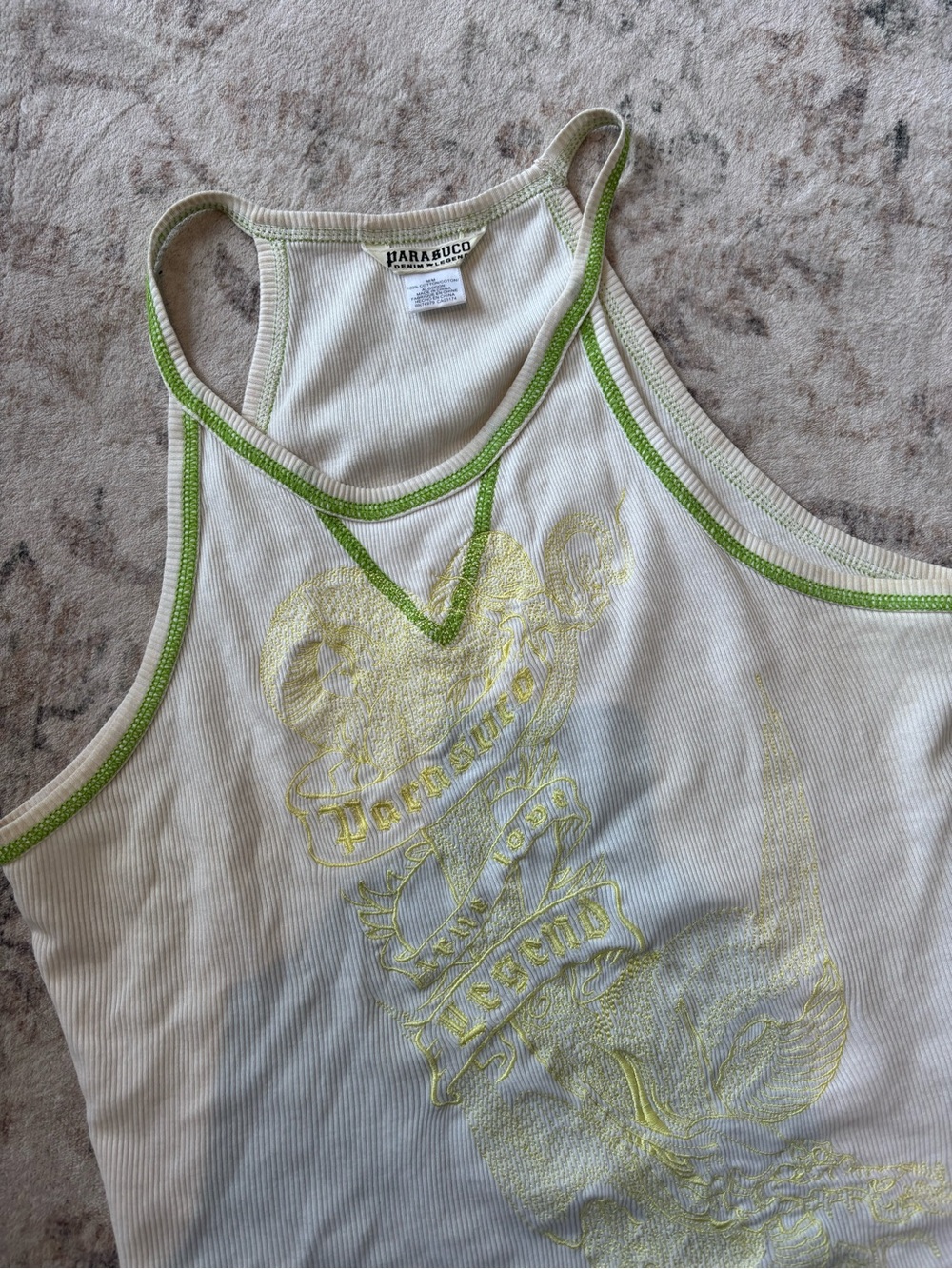 Parasuco 100% Cotton White & Lime Ribbed Halter Tank Top - Picture 5 of 5